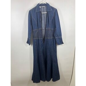 Jeanology Collection Denim Maxi Dress Blue Hook & Eye Front Corset Waist Sz 10